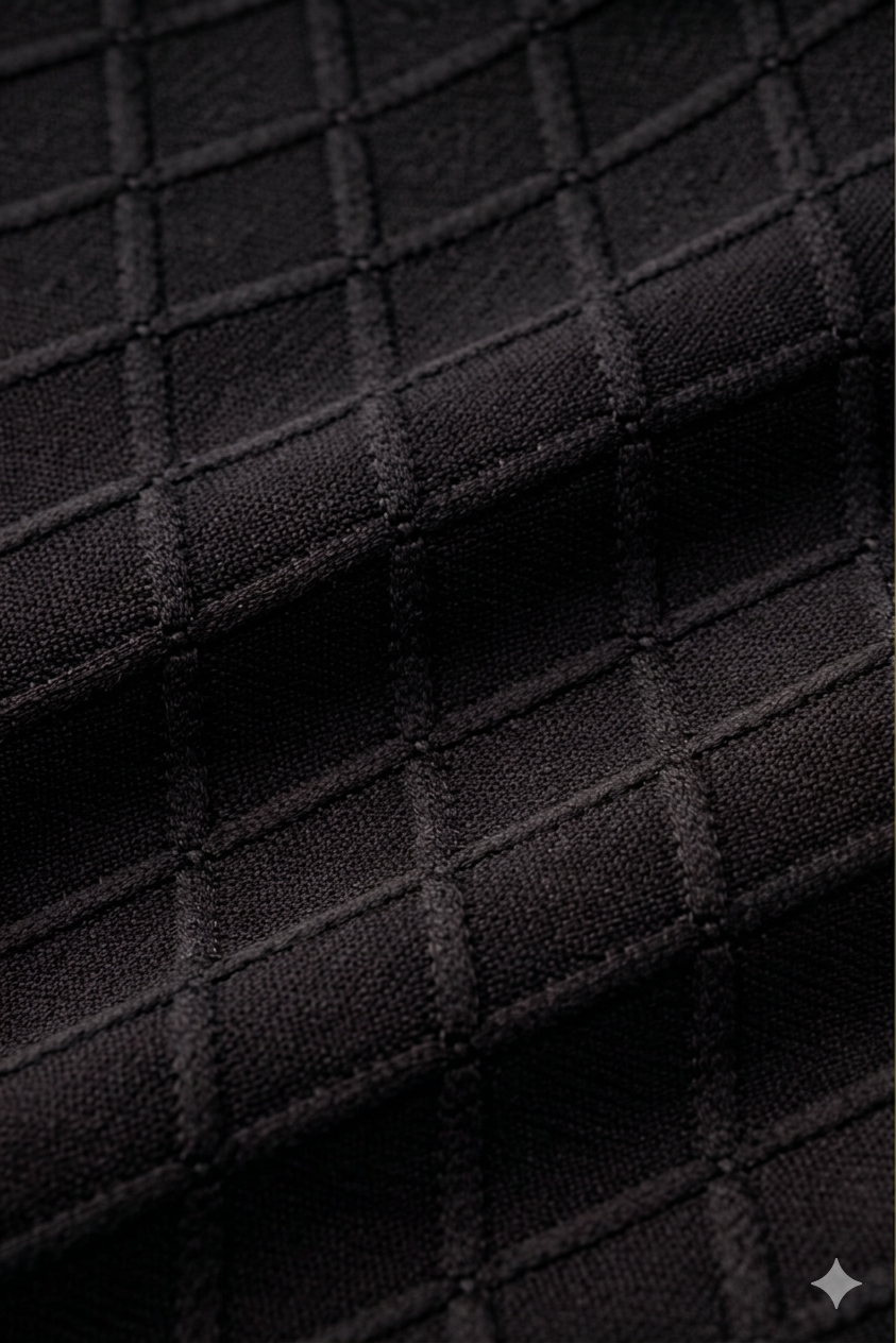Men’s Black Diamond Knit Quarter-Zip Polo Shirt – Textured Short Sleeve