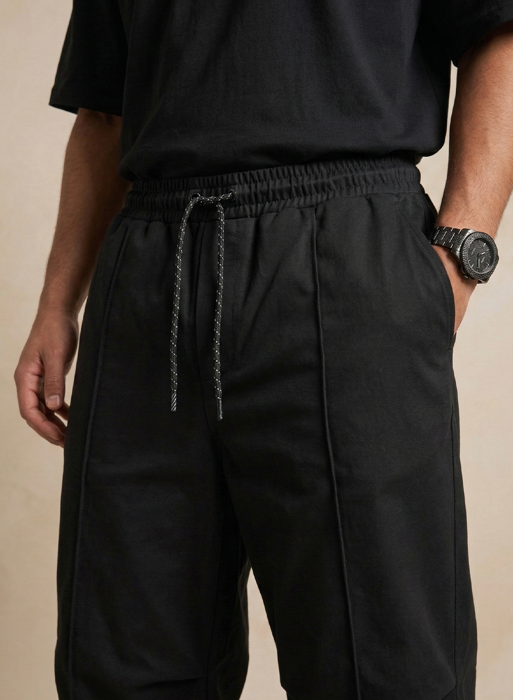 Urban Pintuck Wide Leg Trouser-Black