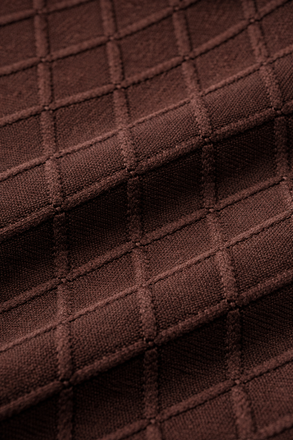 Men’s Brown Diamond Knit Quarter-Zip Polo Shirt – Textured Short Sleeve