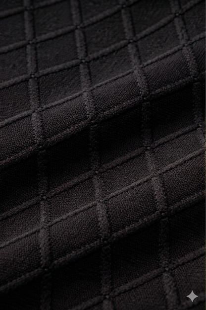 Men’s Black Diamond Knit Quarter-Zip Polo Shirt – Textured Short Sleeve