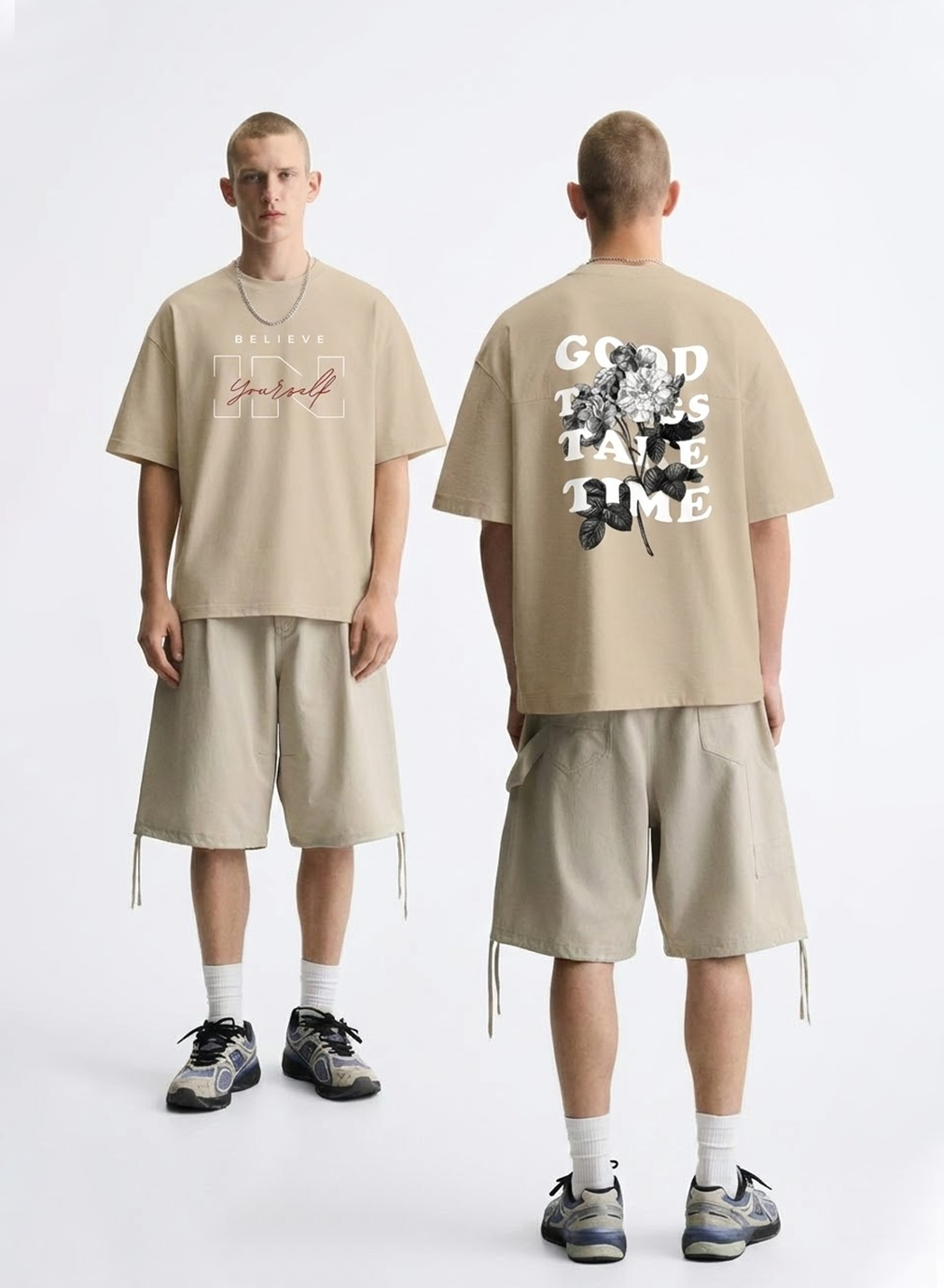 DROP SHOULDER T-SHIRT BEIGE COLOR