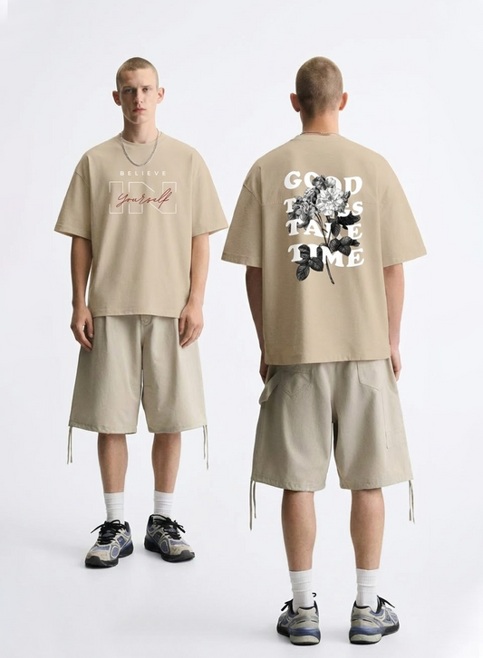 DROP SHOULDER T-SHIRT BEIGE COLOR