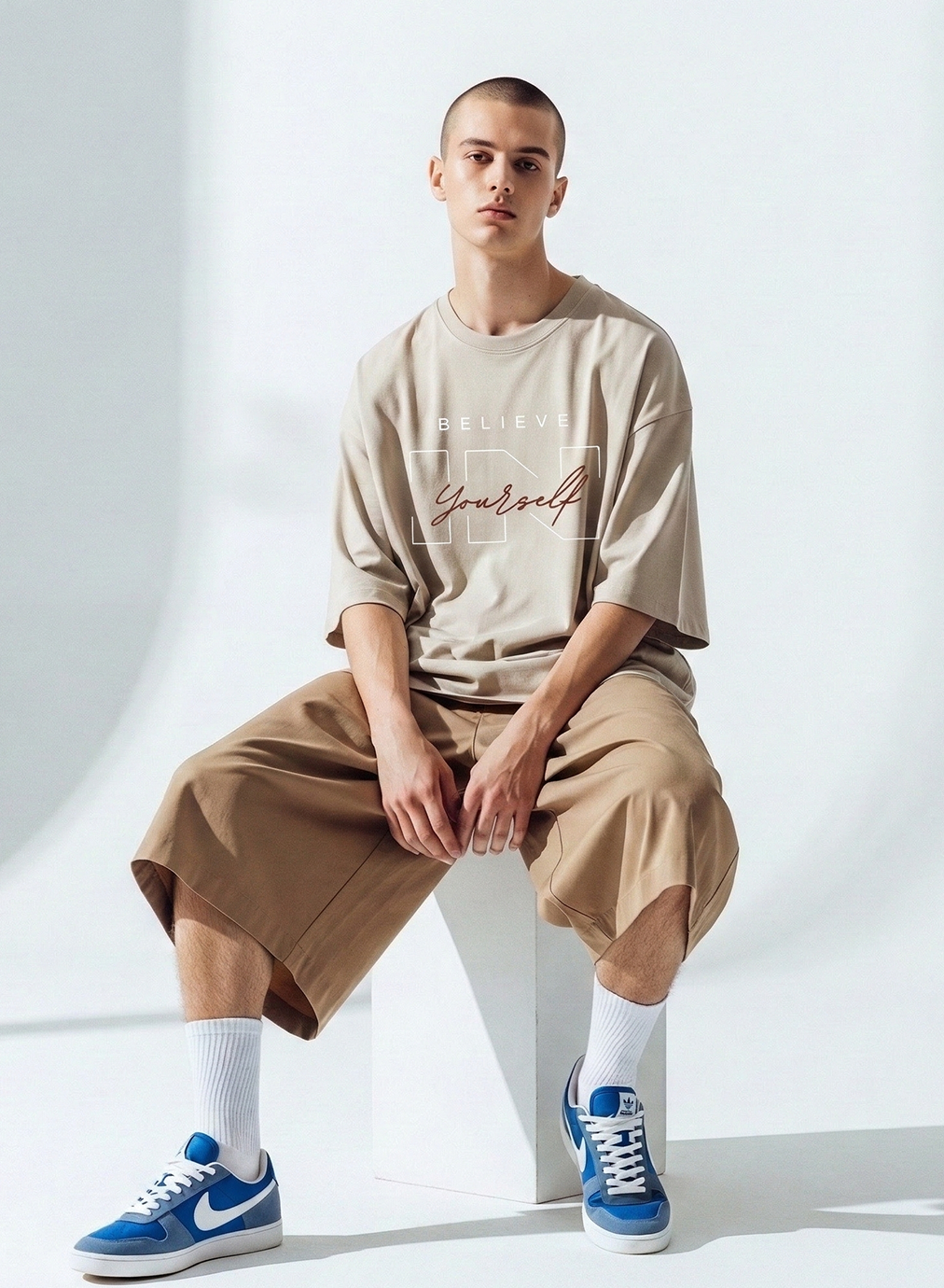 DROP SHOULDER T-SHIRT BEIGE COLOR