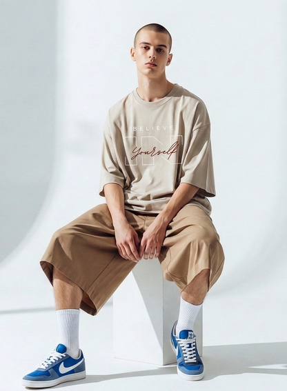 DROP SHOULDER T-SHIRT BEIGE COLOR