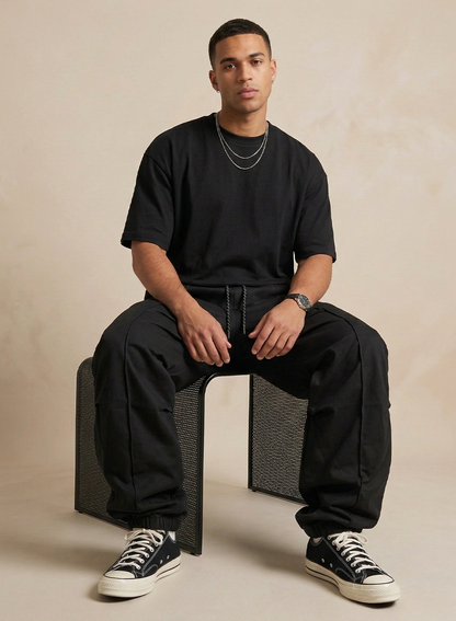 Urban Pintuck Wide Leg Trouser-Black