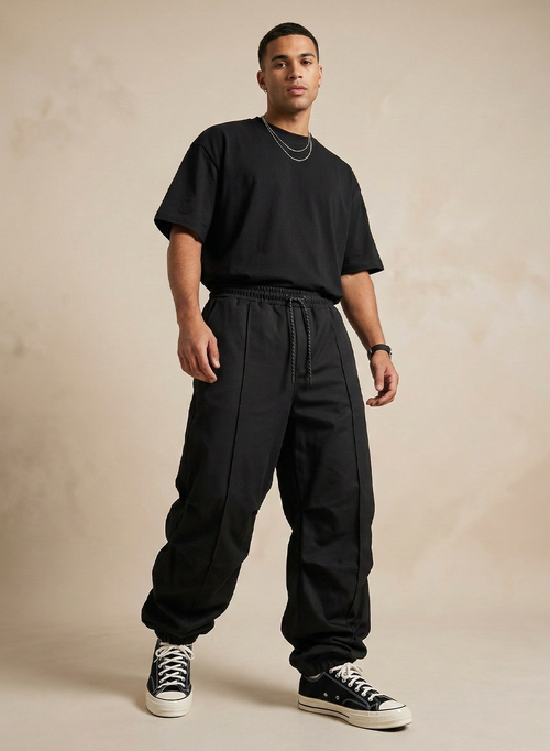 Urban Pintuck Wide Leg Trouser-Black
