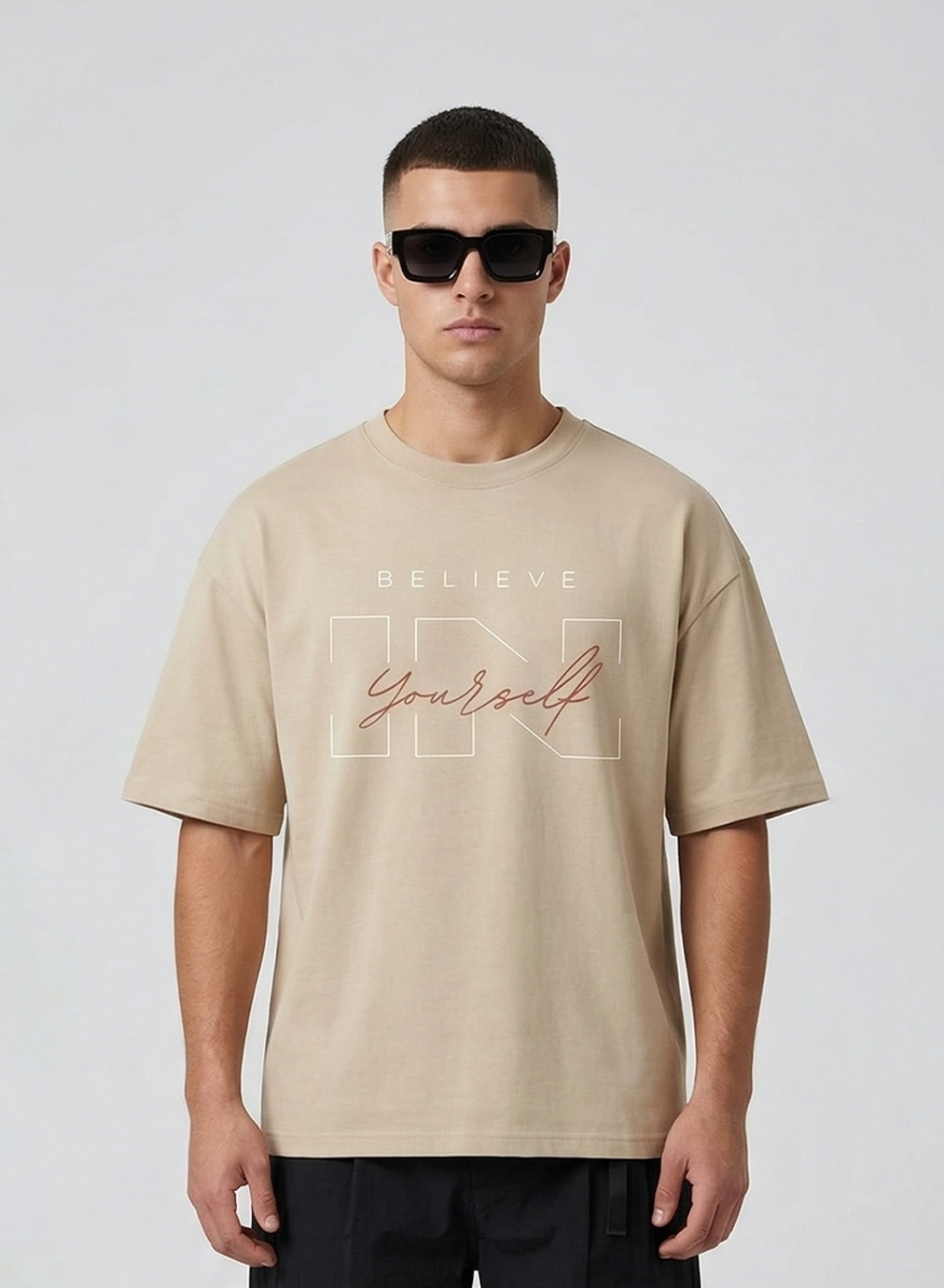 DROP SHOULDER T-SHIRT BEIGE COLOR