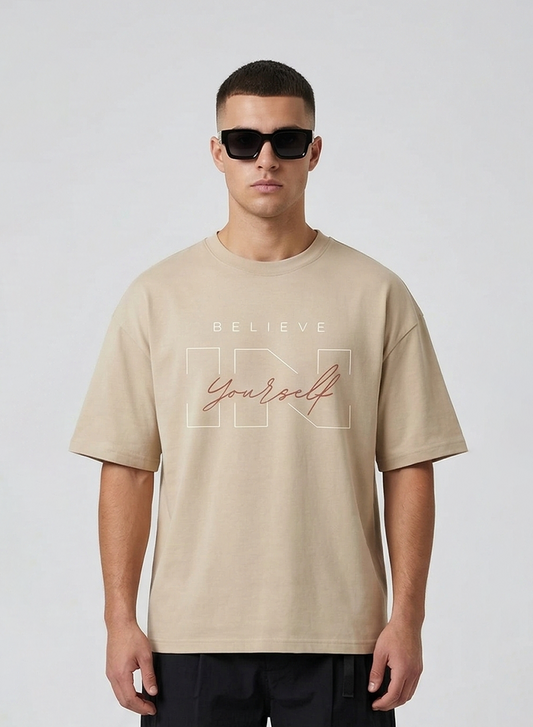 DROP SHOULDER T-SHIRT BEIGE COLOR