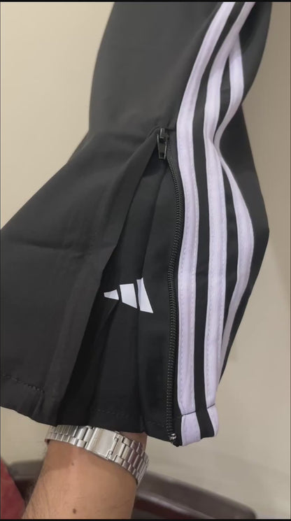Baggy Style Trouser with Signature Stripes & Ankle Zips Black Color| For Both Men & Women