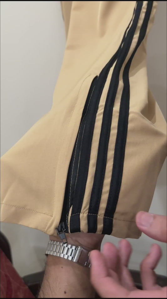 Baggy Style Trouser with Signature Stripes & Ankle Zips Beige Color| For Both Men & Women