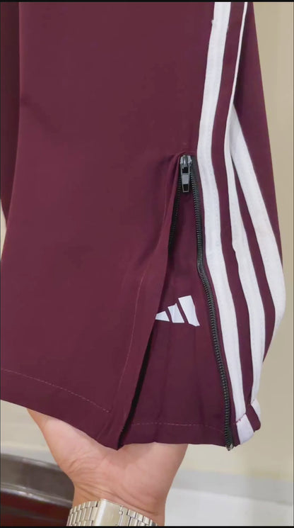 Baggy Style Trouser with Signature Stripes & Ankle Zips Maroon Color| For Both Men & Women