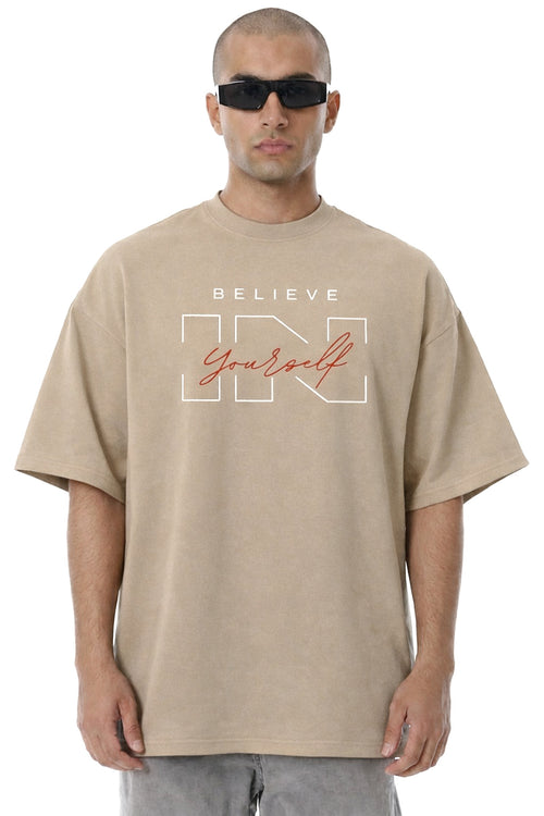 DROP SHOULDER T-SHIRT BEIGE COLOR